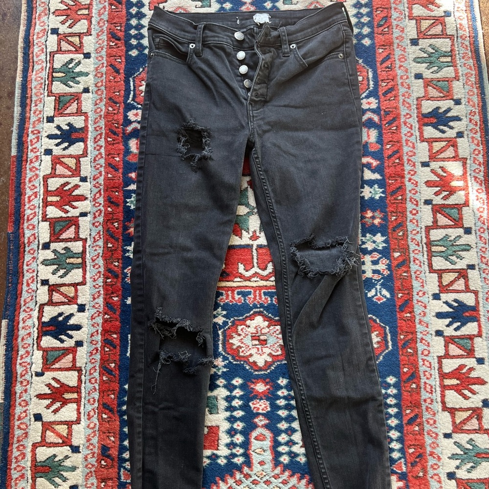 Free People High Rise Black Distressed Jeans